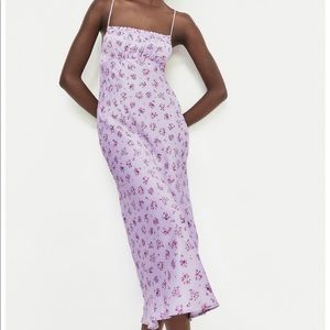 Zara Lavender Purple Floral Silk Slip Dress Draped Back Dress 7385 316 602